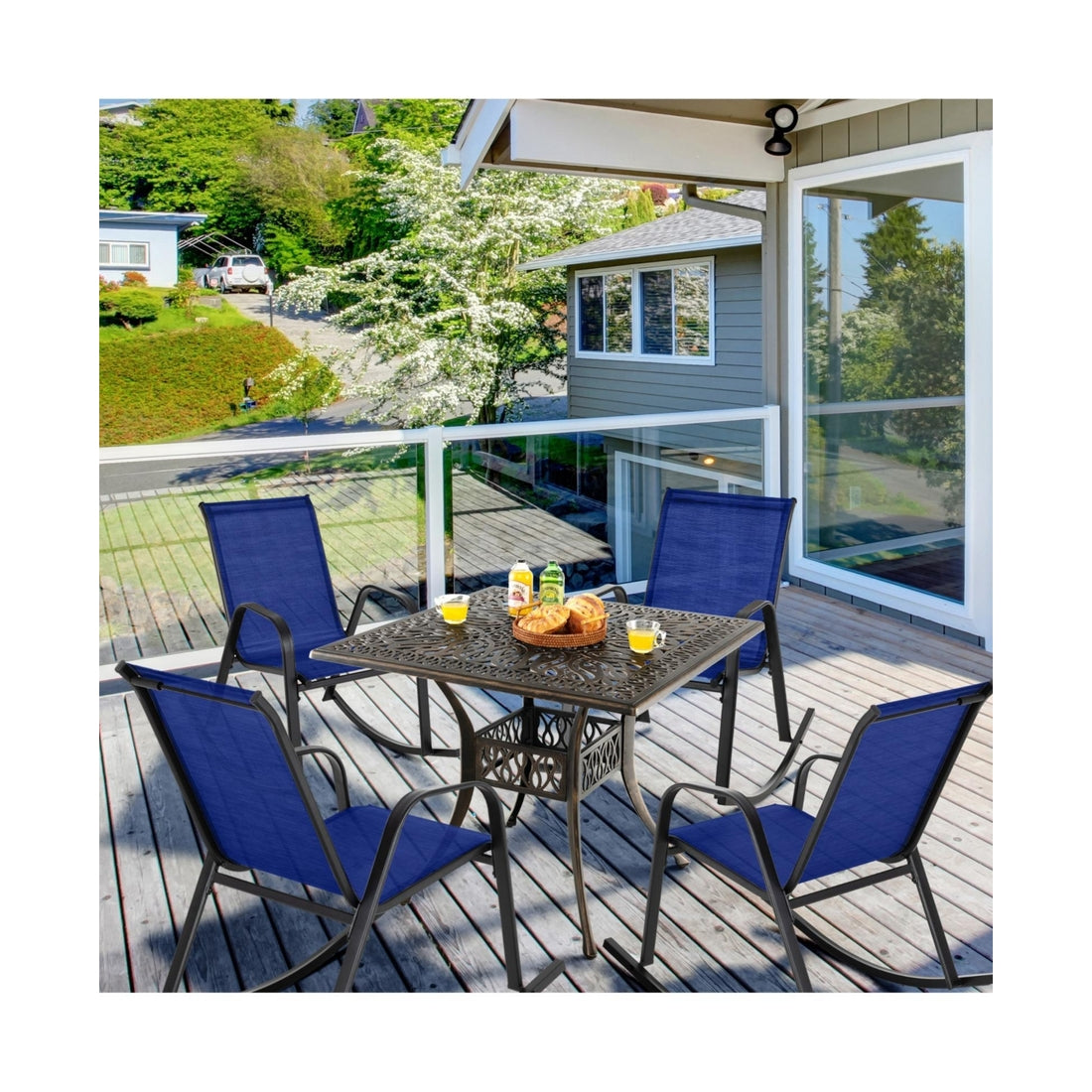 Set of 2 Metal Patio Rocking Chair with Breathable Seat Fabric