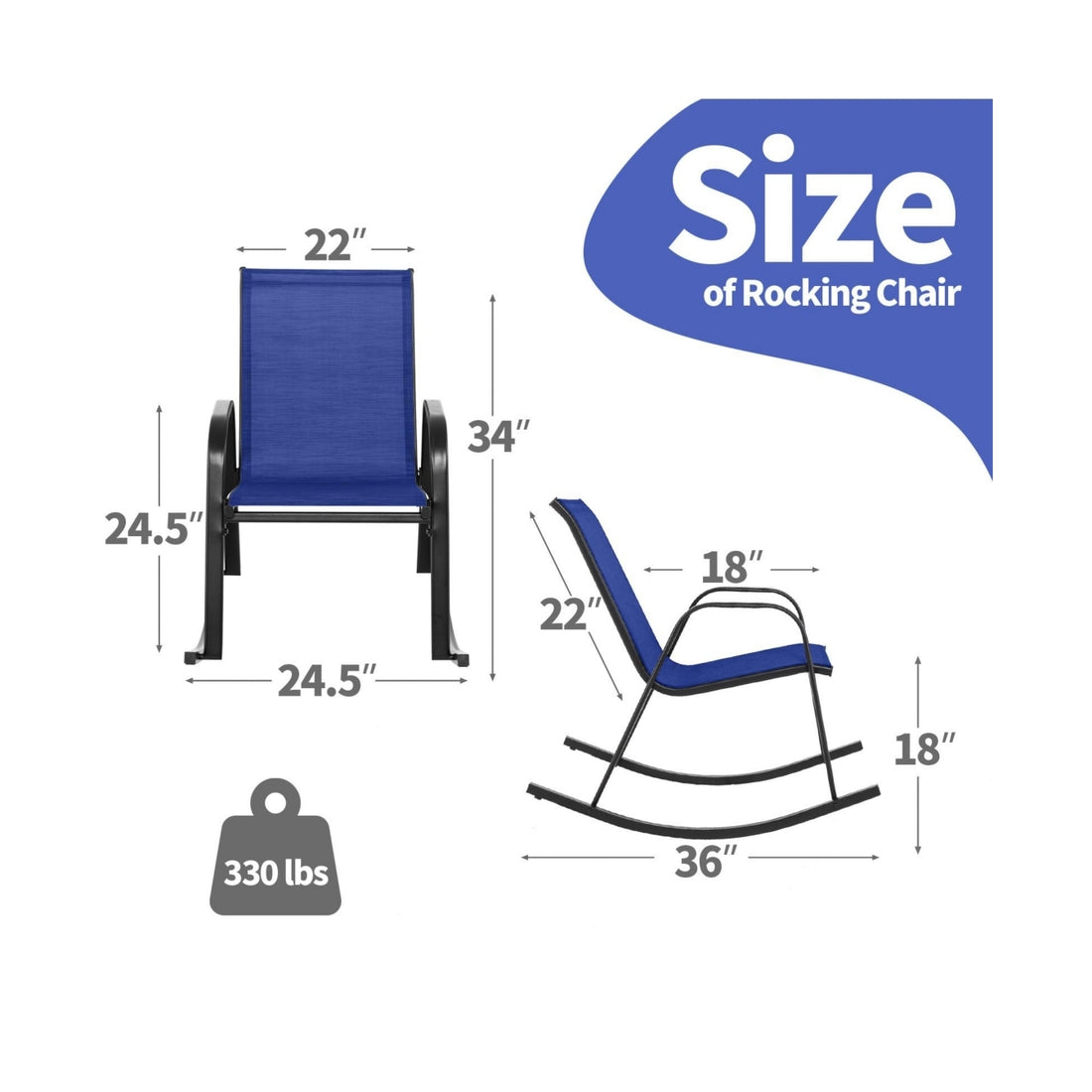 Set of 2 Metal Patio Rocking Chair with Breathable Seat Fabric