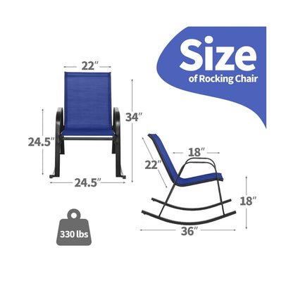 Set of 2 Metal Patio Rocking Chair with Breathable Seat Fabric