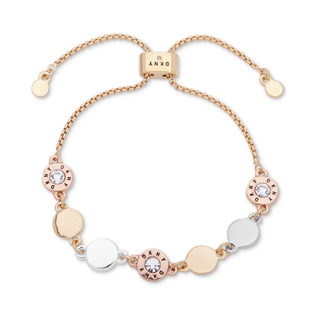 Dkny Tri-Tone Crystal & Logo Disc Slider Bracelet