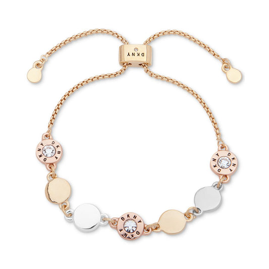 Dkny Tri-Tone Crystal & Logo Disc Slider Bracelet