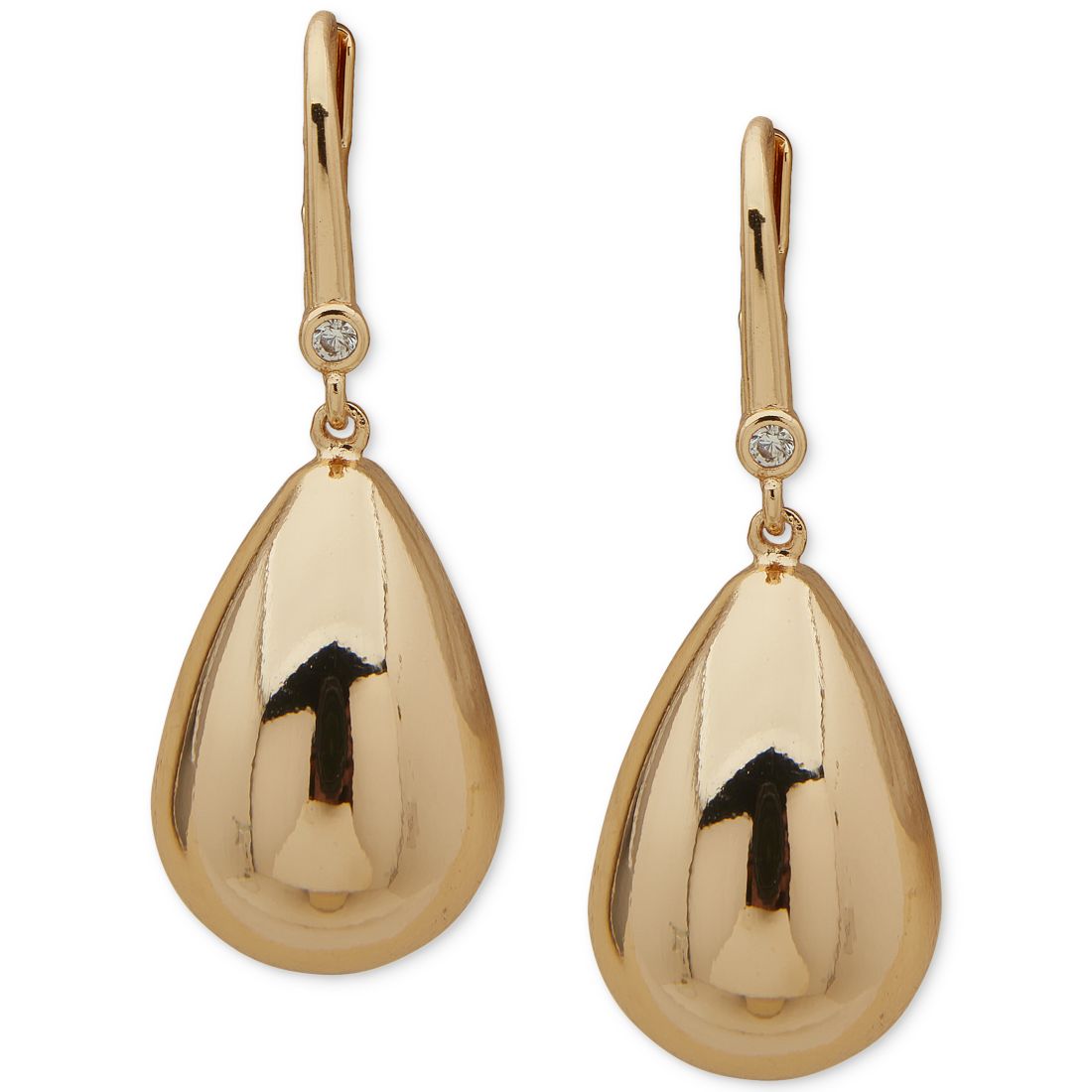 Dkny Gold-Tone Pave & Puffy Tear-Shape Drop Earrings