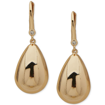 Dkny Gold-Tone Pave & Puffy Tear-Shape Drop Earrings