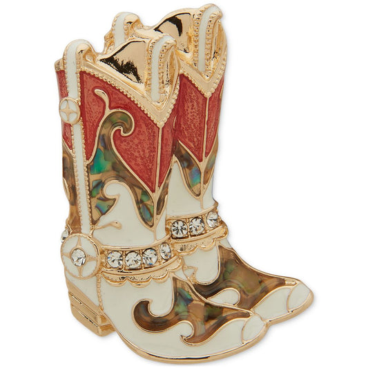 Anne Klein Gold-Tone Multi-Stone Cowboy Boots Pin