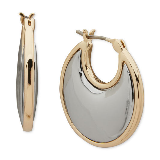 Dkny Two-Tone Wide Inlay Domed Hoop Earrings