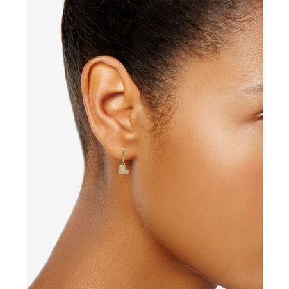 Dkny Gold-Tone Crystal Puffy Heart Drop Hoop Earrings