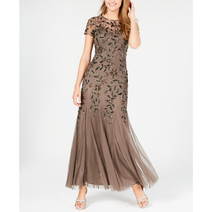 Adrianna Papell Size Floral-Beaded Gown
