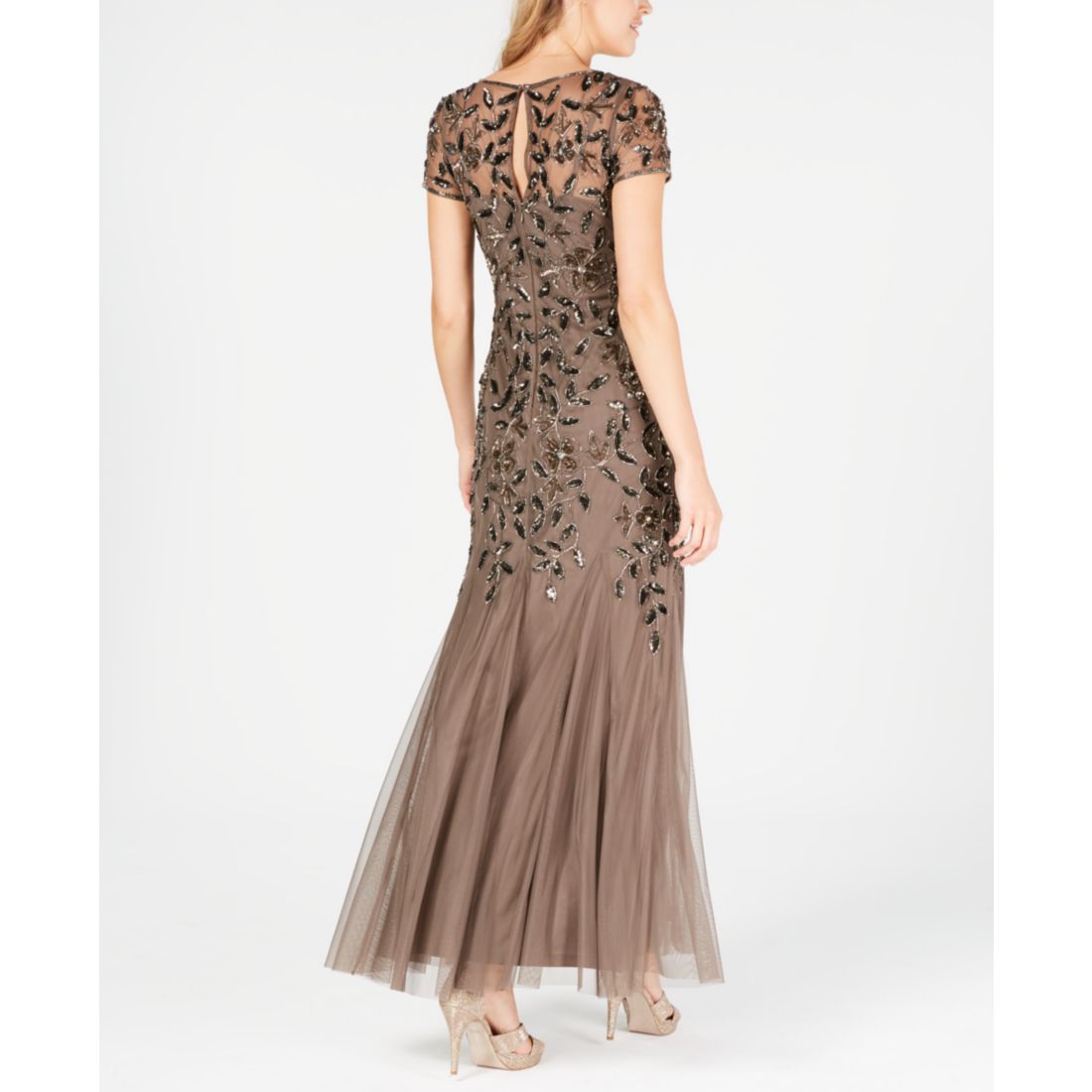 Adrianna Papell Size Floral-Beaded Gown
