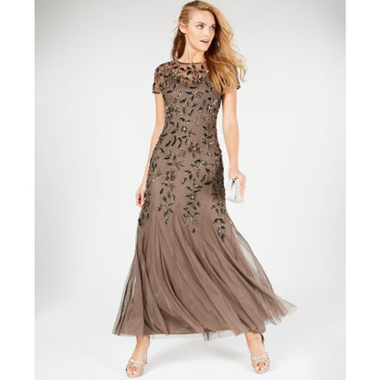 Adrianna Papell Size Floral-Beaded Gown