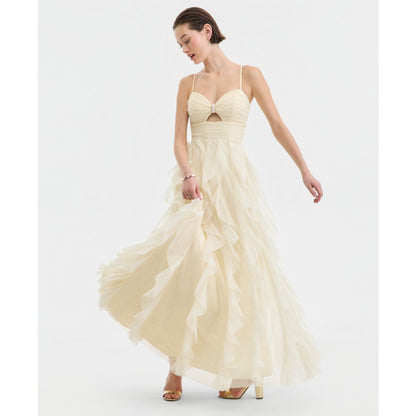 pear culture Juniors' Strappy Mesh Petal Ball Gown