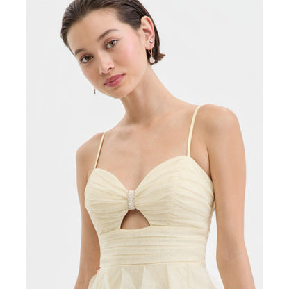 pear culture Juniors' Strappy Mesh Petal Ball Gown