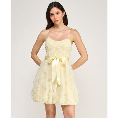 pear culture Women's Glitter Mesh Spaghetti Strap Short Dress