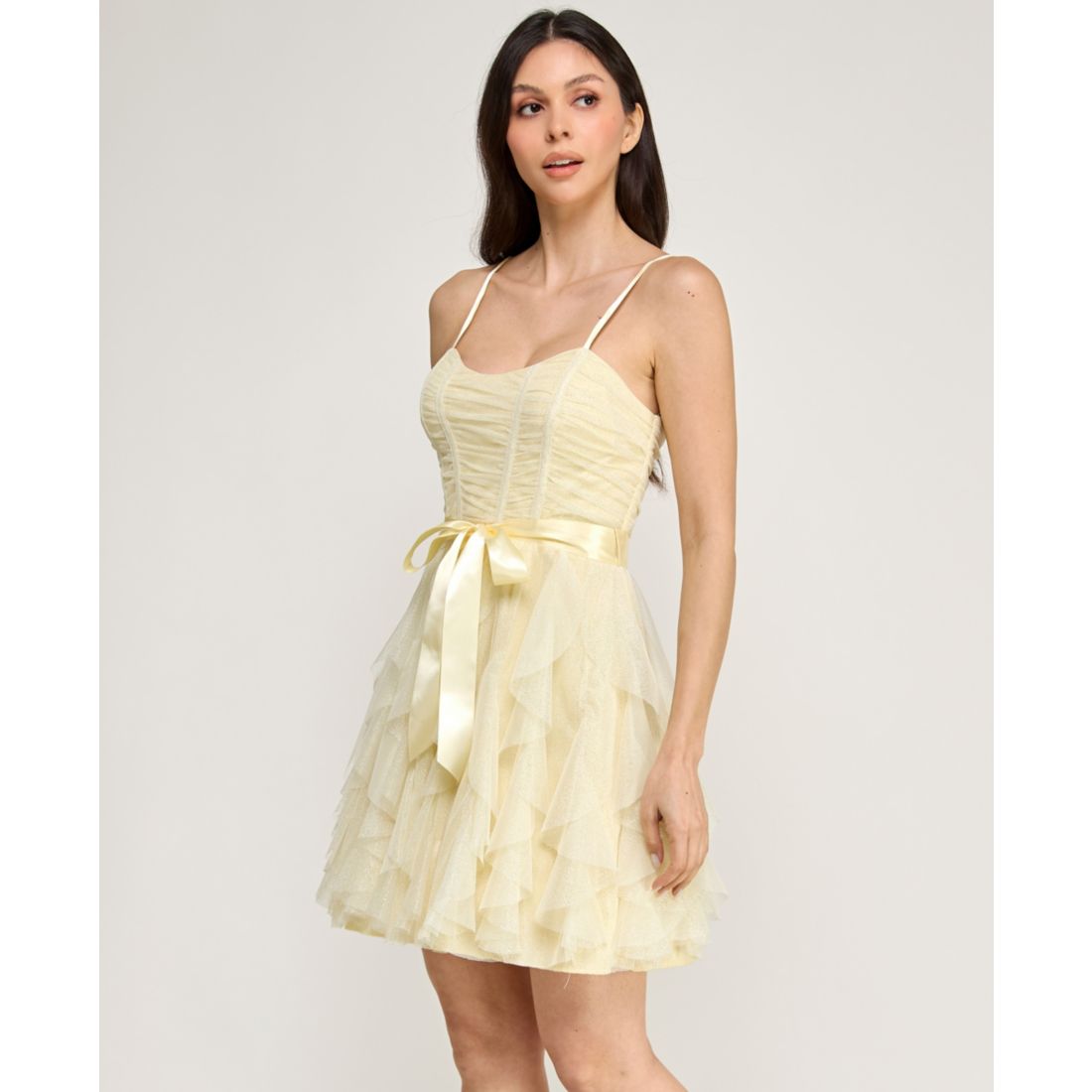pear culture Women's Glitter Mesh Spaghetti Strap Short Dress
