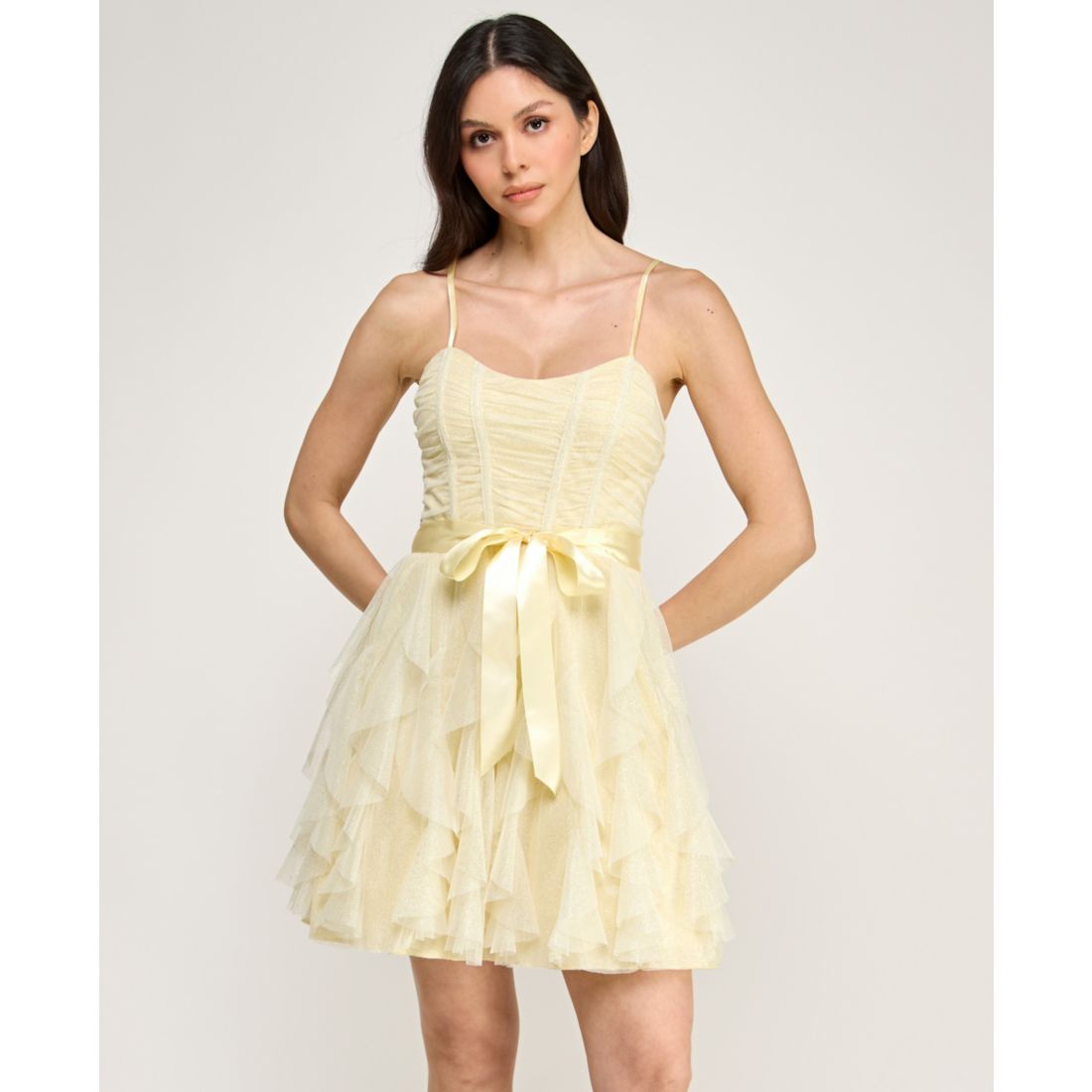 pear culture Women's Glitter Mesh Spaghetti Strap Short Dress