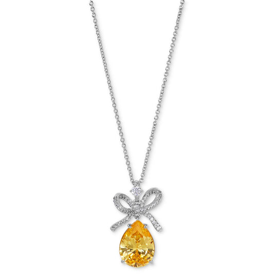 Eliot Danori Cubic Zirconia Bow Drop Pendant Necklace, 16" + 2" extender