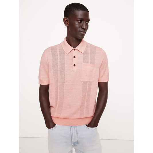 Men's Linen-Cotton Ribbed Sweater Polo Shirt