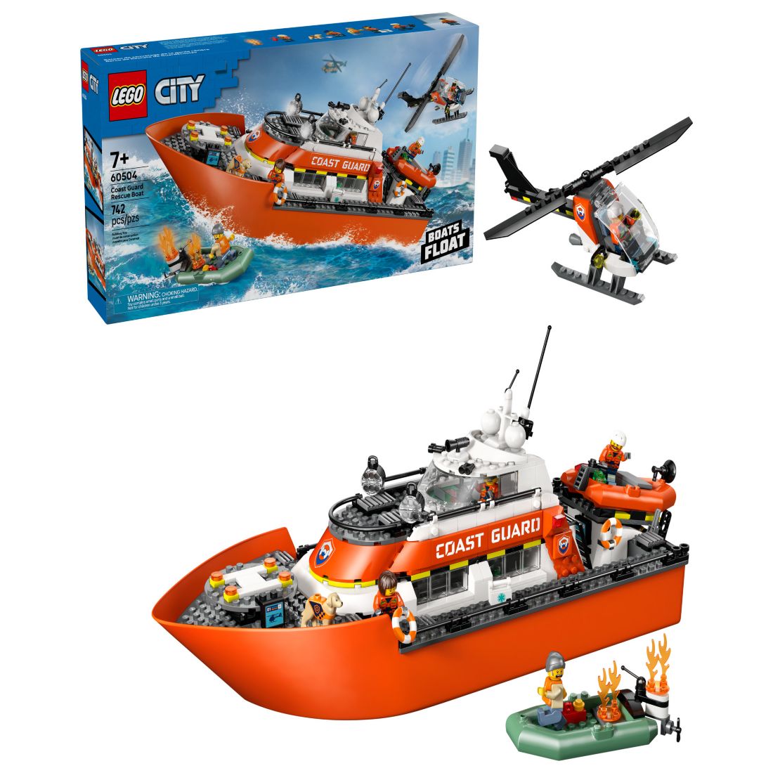 Lego City Coast Guard Rescue Boat Helicopter Building Set 60504, 742 Pieces