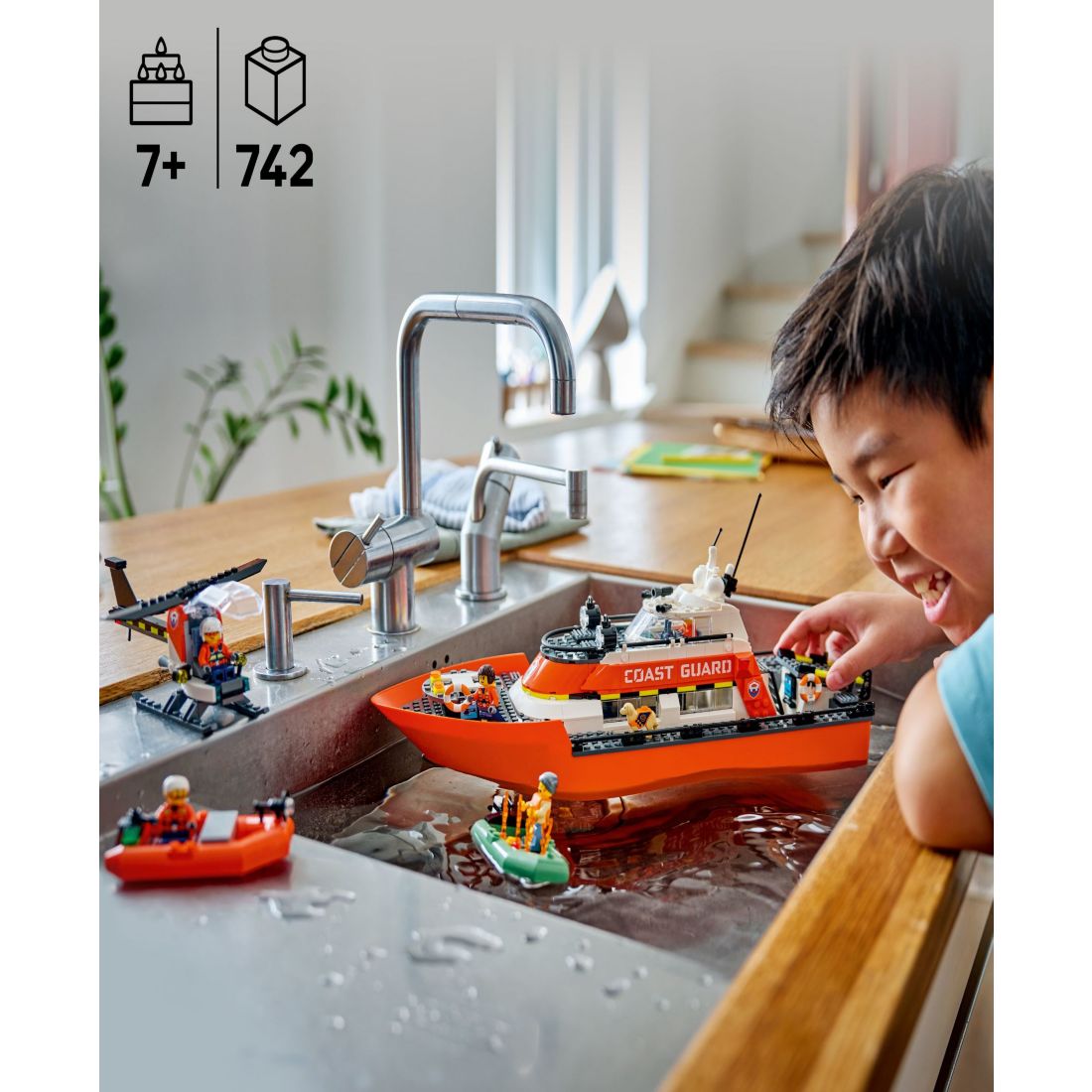 Lego City Coast Guard Rescue Boat Helicopter Building Set 60504, 742 Pieces