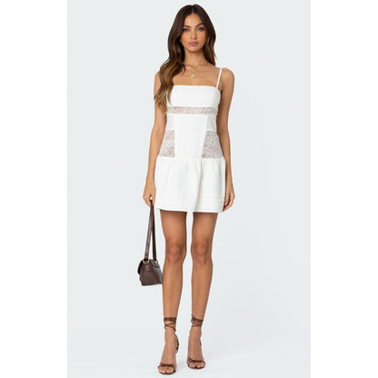 Edikted Women's Lacey Linen Look Mini Dress