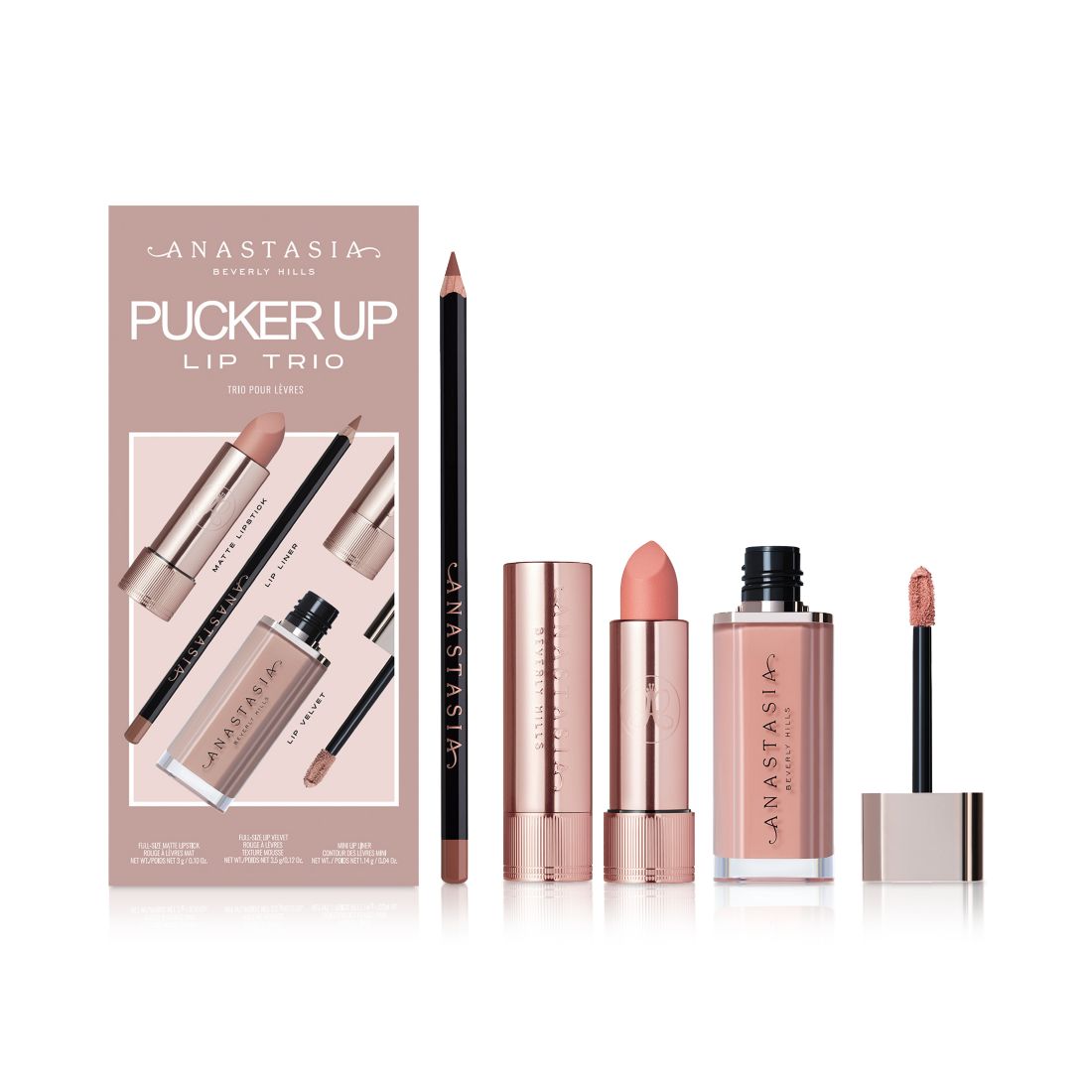 Anastasia Beverly Hills 3-Pc. Pucker Up Lip Set - Lipstick Hush Pink / Lip Velvet Hollywoo