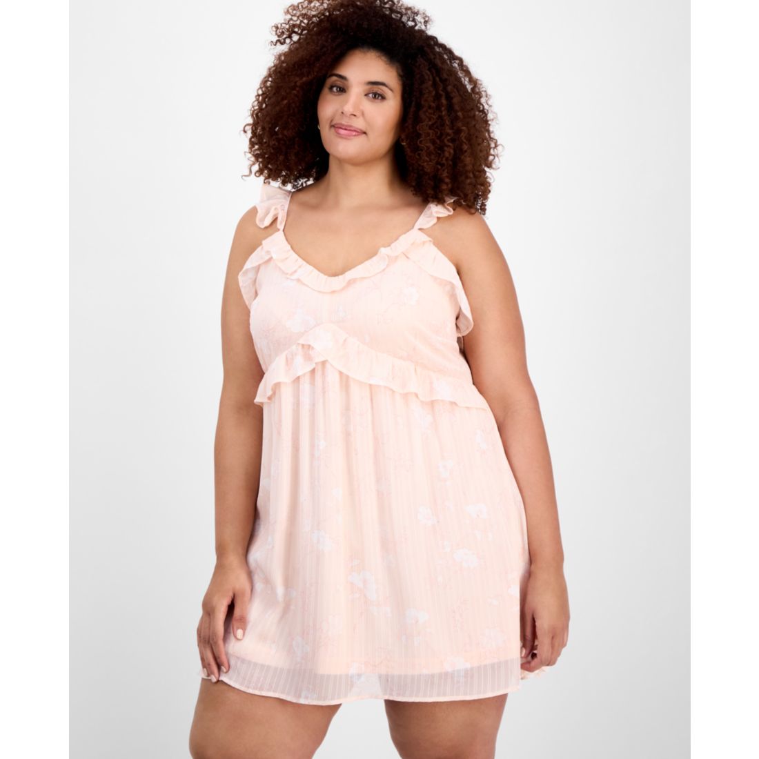 And Now This Trendy Plus Size V-Neck Ruffle-Trim Mini Dress, Exclusively at Macy's