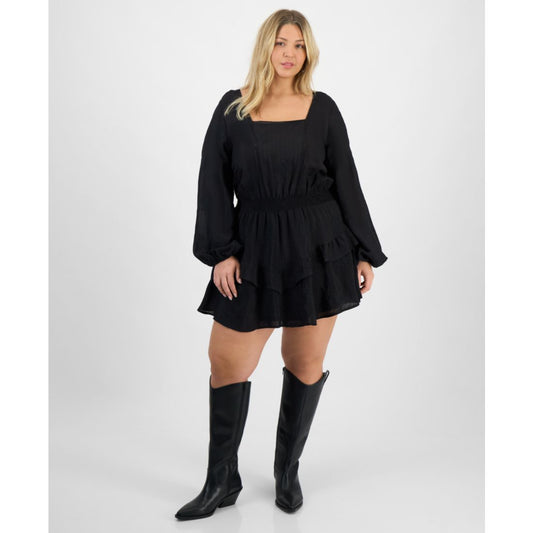 And Now This Trendy Plus Size Embroidered Balloon-Sleeve Mini Dress, Macy's Exclusive