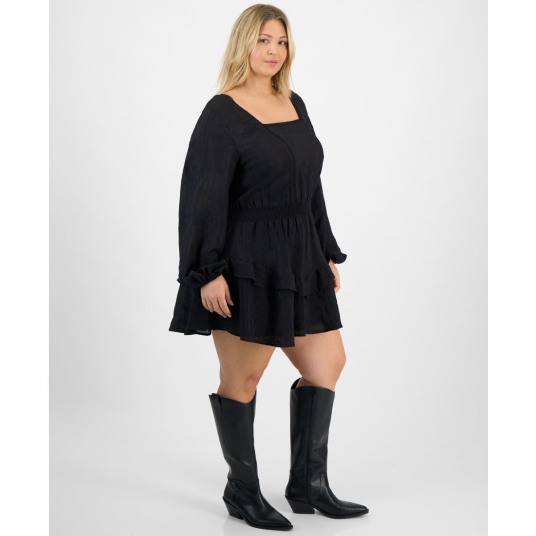 And Now This Trendy Plus Size Embroidered Balloon-Sleeve Mini Dress, Macy's Exclusive