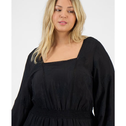 And Now This Trendy Plus Size Embroidered Balloon-Sleeve Mini Dress, Macy's Exclusive