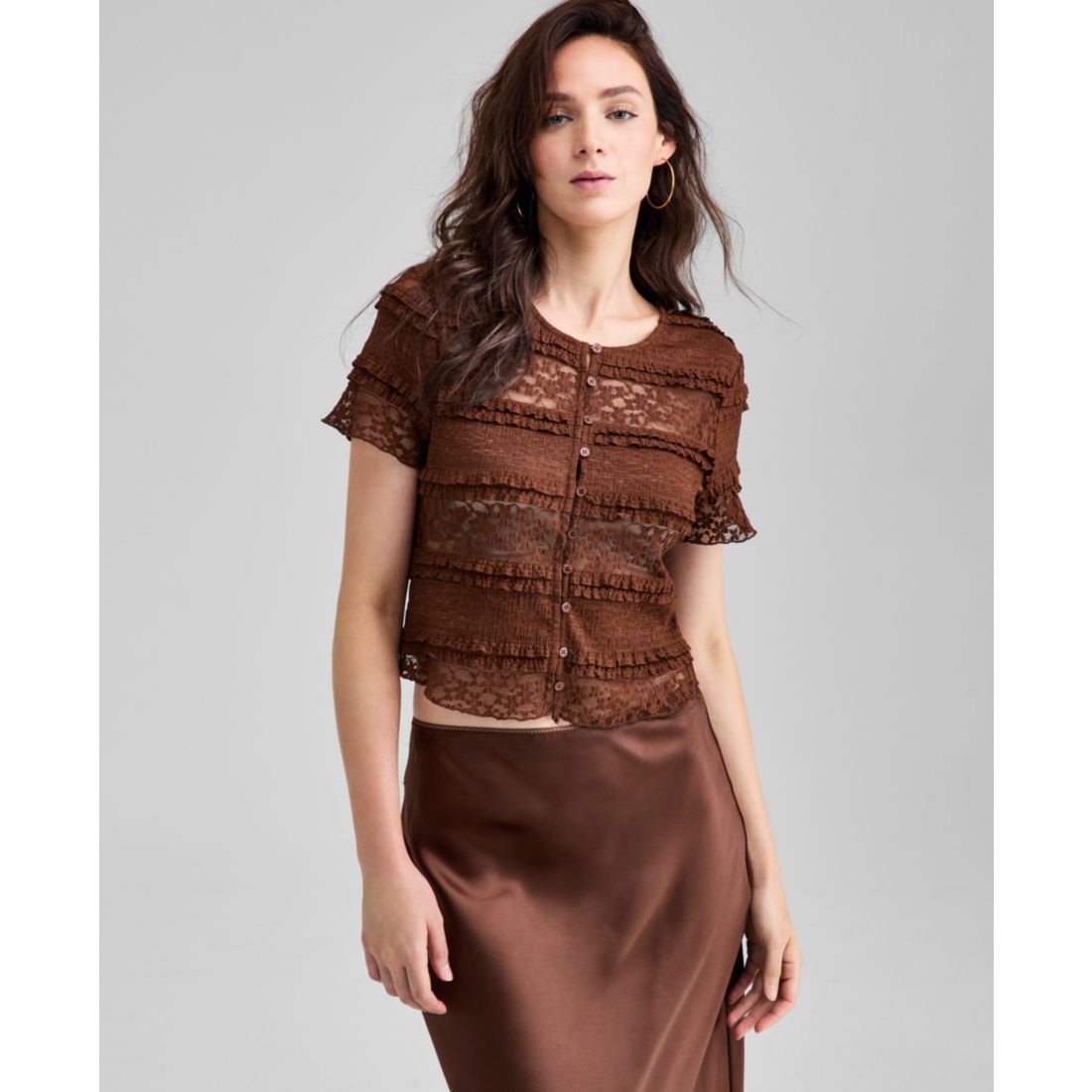 And Now This Women's Scoop-Neck Short-Sleeve Lace Top, Exclusively at Macy's