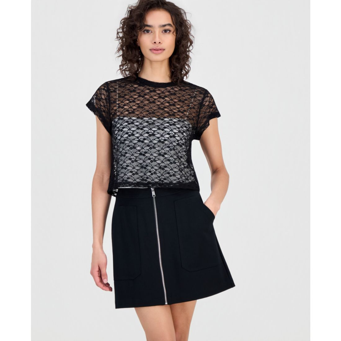 Bar Iii Women's Boxy Lace T-Shirt, Macy's Exclusive