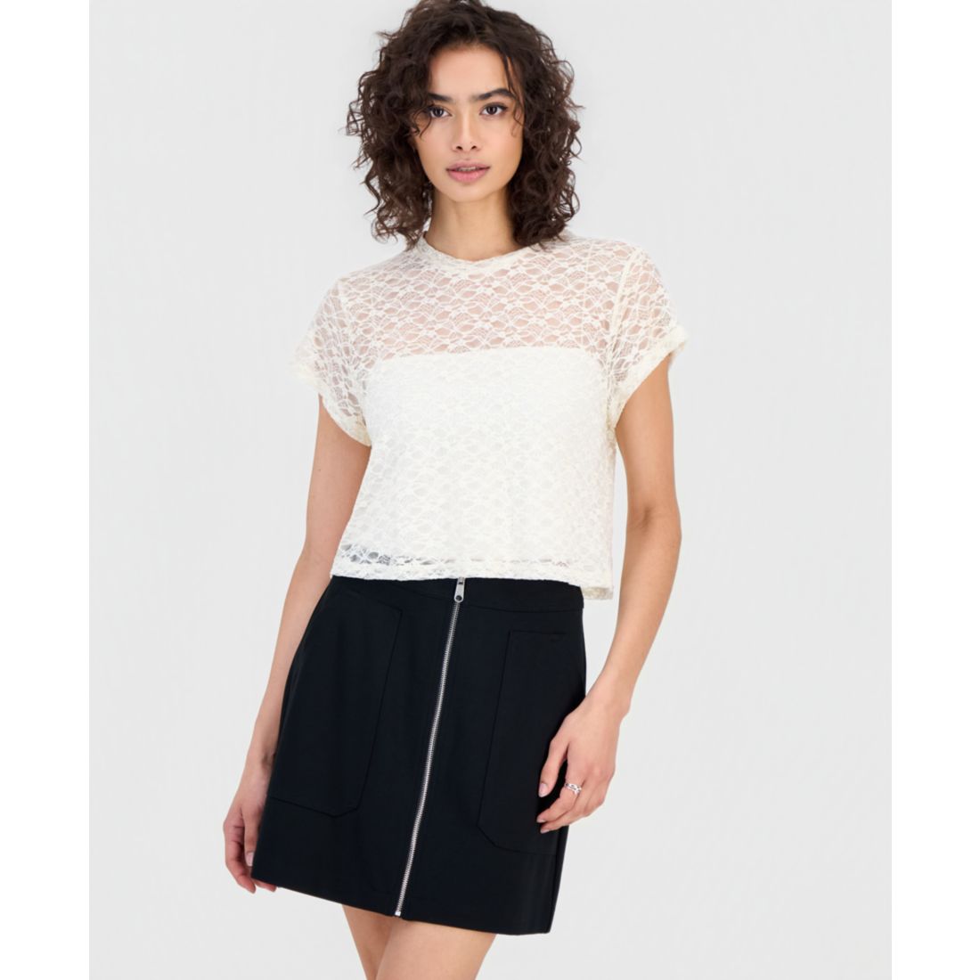 Bar Iii Women's Boxy Lace T-Shirt, Macy's Exclusive