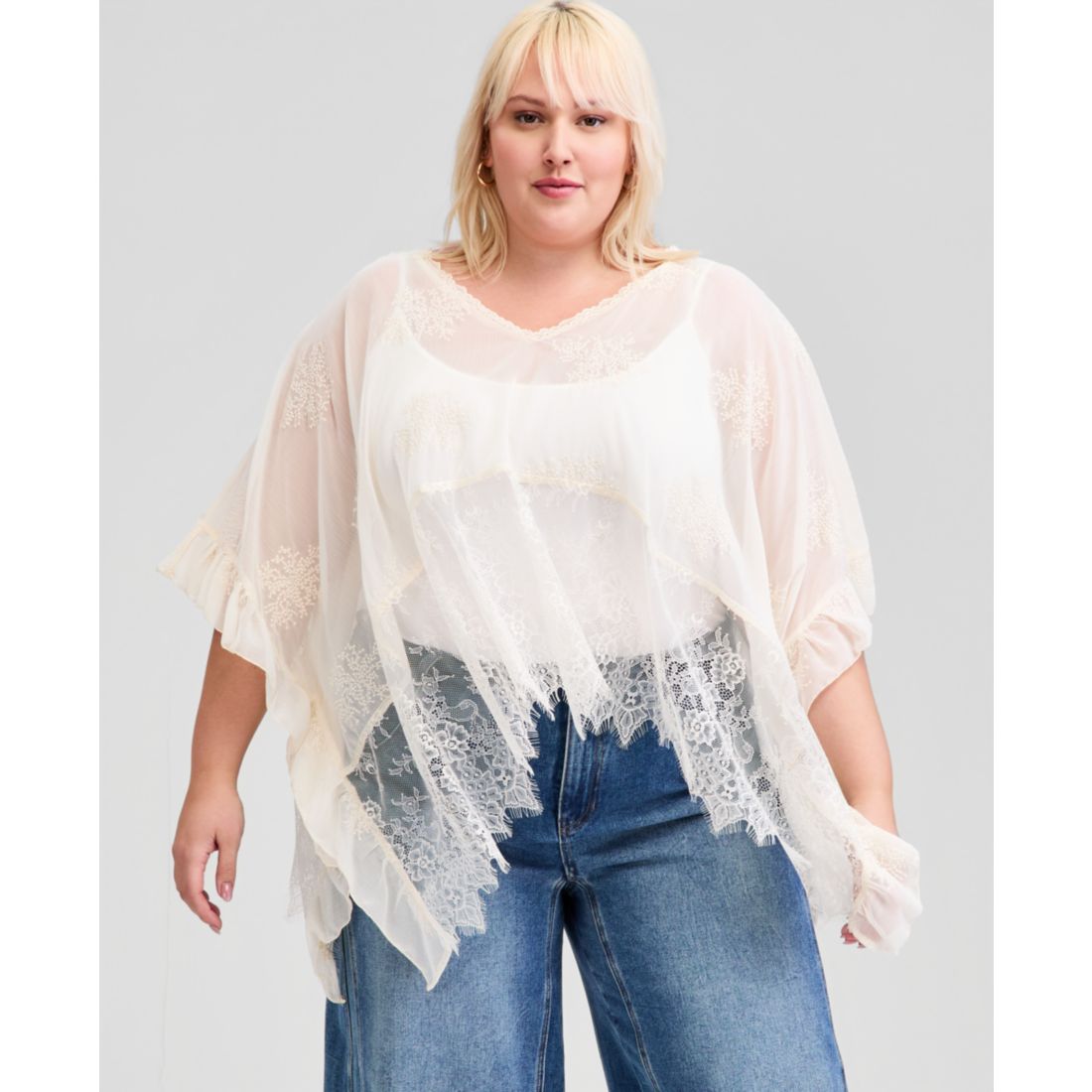 And Now This Trendy Plus Size Embroidered Lace Cape, Macy's Exclusive