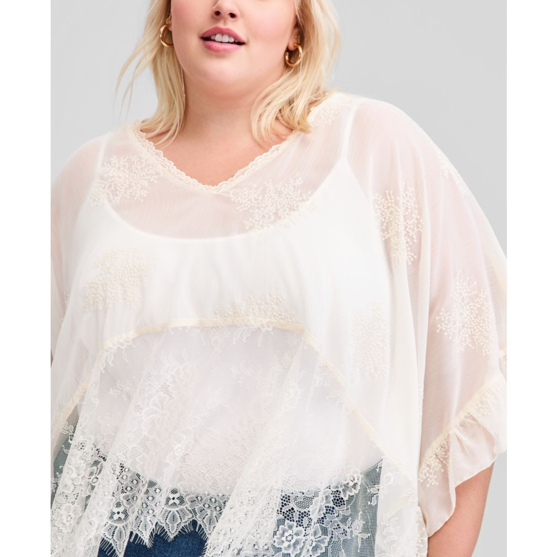 And Now This Trendy Plus Size Embroidered Lace Cape, Macy's Exclusive
