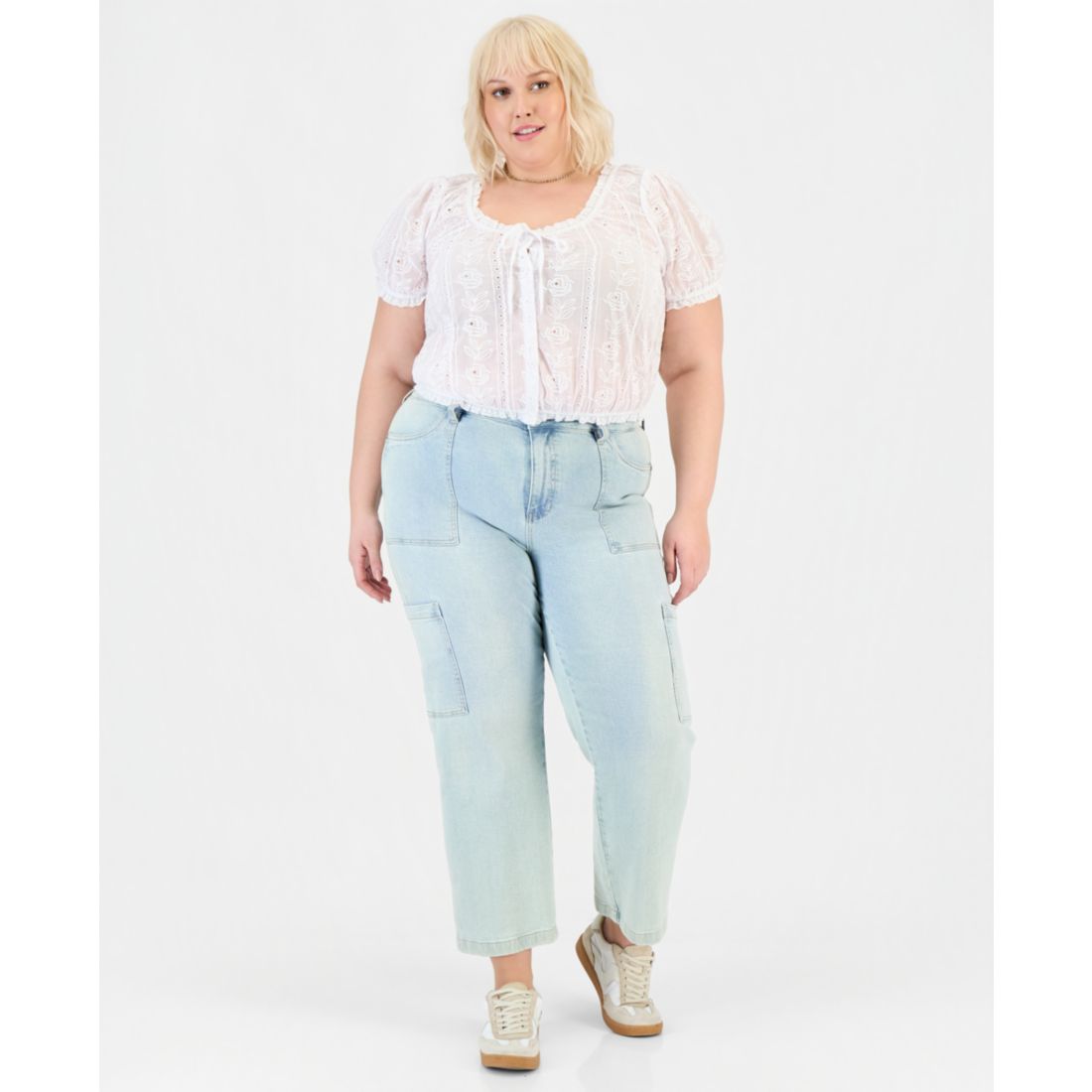And Now This Plus Size Cotton Embroidered Cropped Blouse, Macy's Exclusive