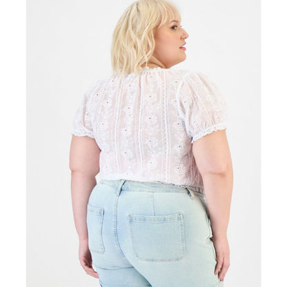 And Now This Plus Size Cotton Embroidered Cropped Blouse, Macy's Exclusive