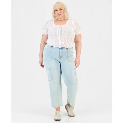 And Now This Plus Size Cotton Embroidered Cropped Blouse, Macy's Exclusive