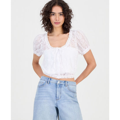 And Now This Women's Cotton Embroidered Cropped Blouse, Macy's Exclusive