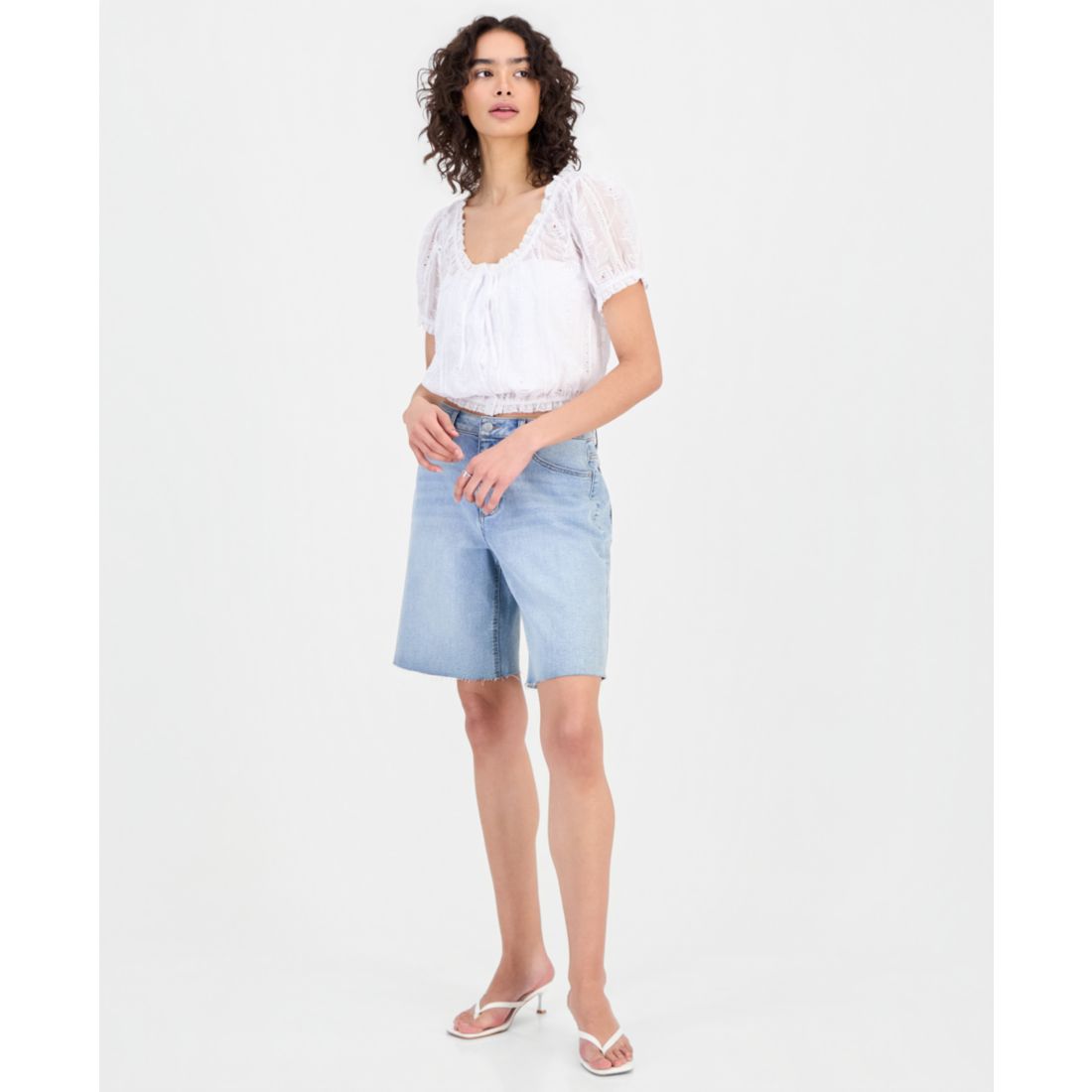 And Now This Women's Cotton Embroidered Cropped Blouse, Macy's Exclusive