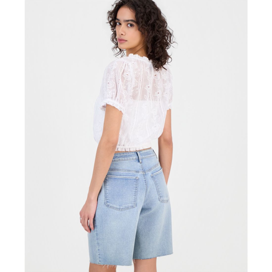 And Now This Women's Cotton Embroidered Cropped Blouse, Macy's Exclusive