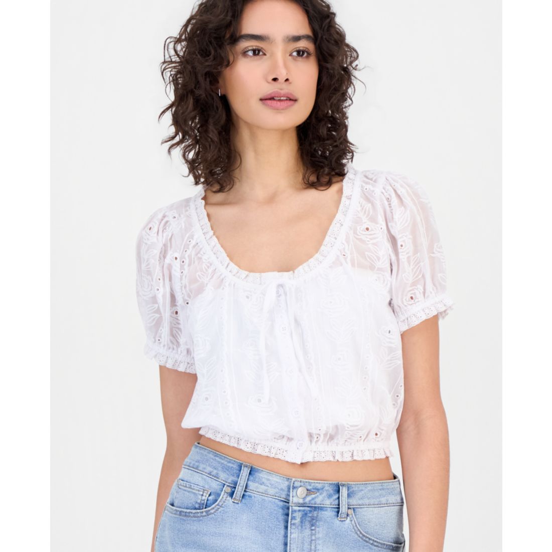 And Now This Women's Cotton Embroidered Cropped Blouse, Macy's Exclusive
