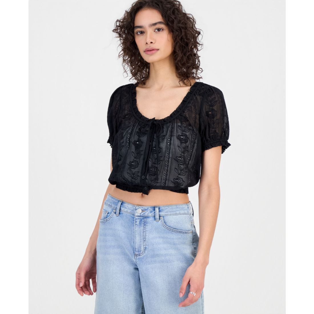 And Now This Women's Cotton Embroidered Cropped Blouse, Macy's Exclusive