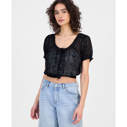 And Now This Women's Cotton Embroidered Cropped Blouse, Macy's Exclusive