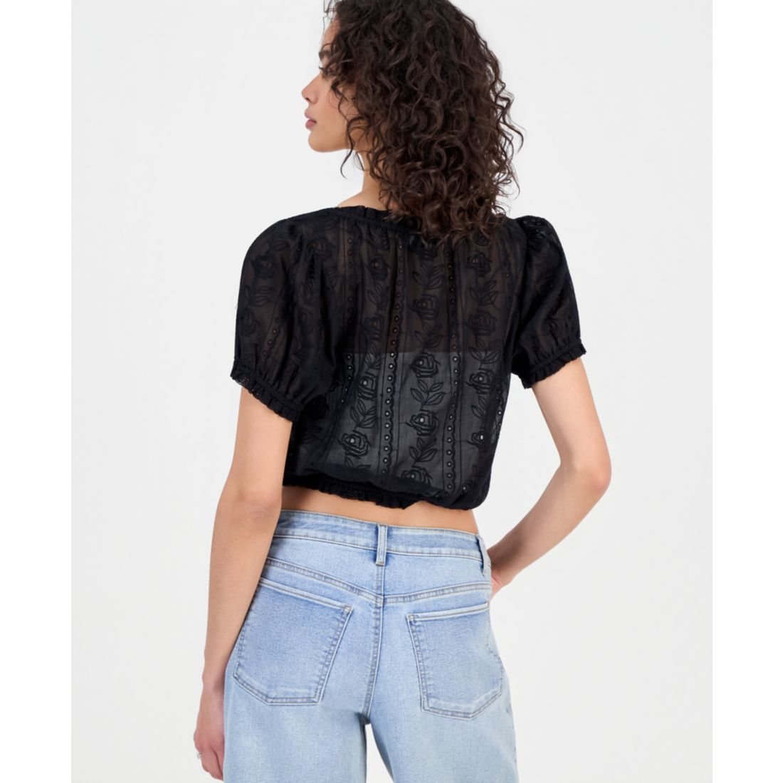 And Now This Women's Cotton Embroidered Cropped Blouse, Macy's Exclusive