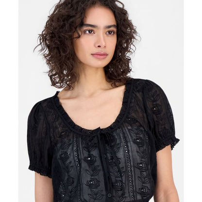 And Now This Women's Cotton Embroidered Cropped Blouse, Macy's Exclusive