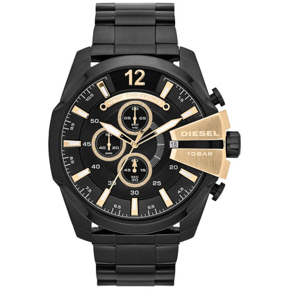 Diesel Men's Chronograph Mega Chief Black Ion-Plated Stainless Steel Bracelet Watch 51x59mm DZ4338