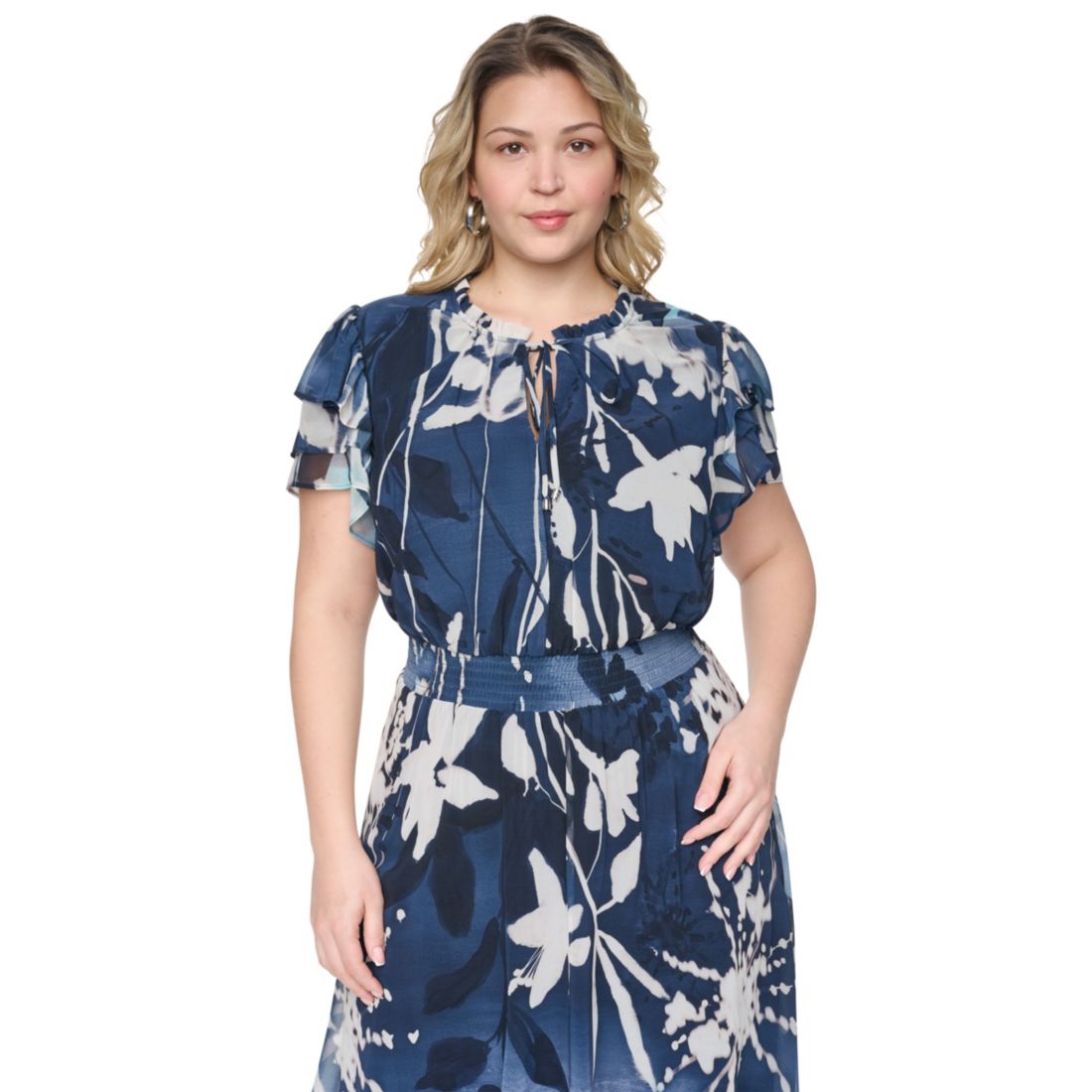 Dkny Plus Size Tie Neck Flutter-Sleeve Dress