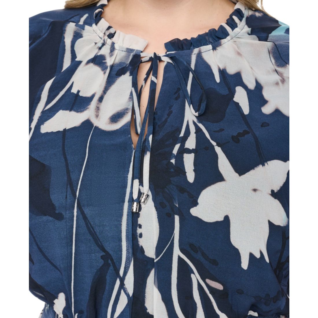 Dkny Plus Size Tie Neck Flutter-Sleeve Dress