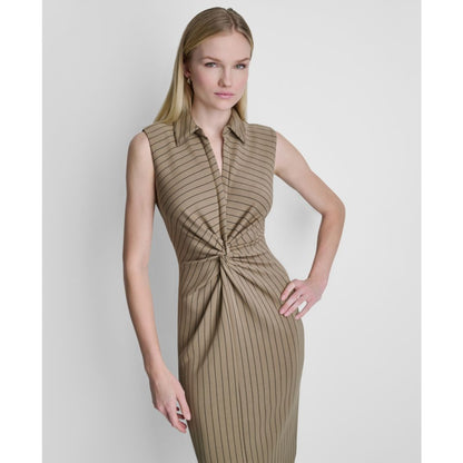 Dkny Women's Sleeveless Collared V-Neck Knot Front Dress