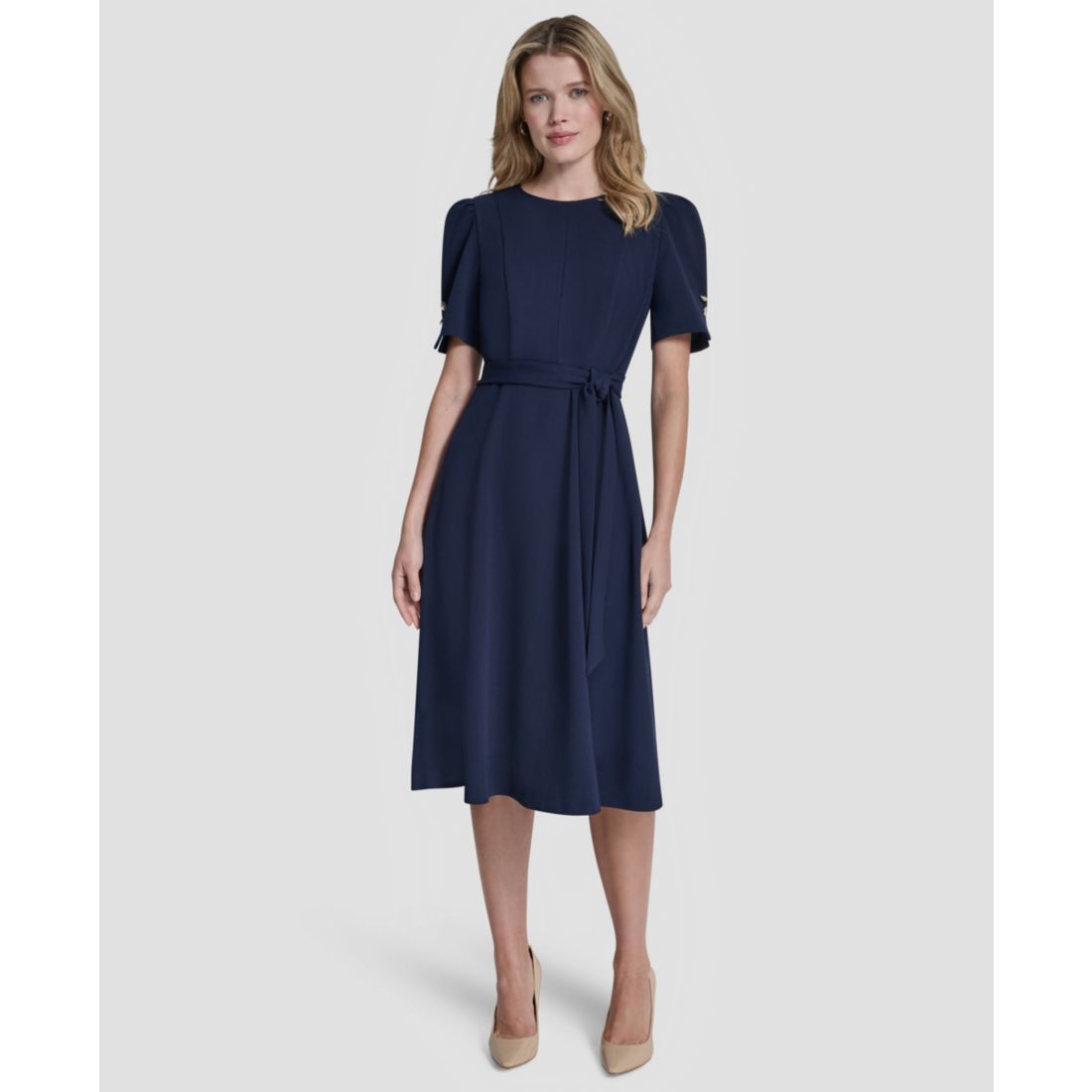 Dkny Women's Short-Sleeve Crewneck Belted Dress
