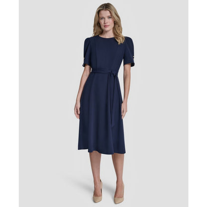 Dkny Women's Short-Sleeve Crewneck Belted Dress